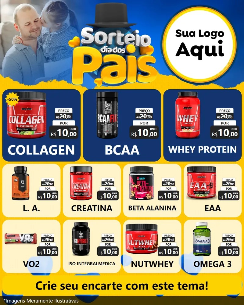 Modelo de Rede Social para Feed Instagram com o tema Sorteio Dia Dos Pais para Suplementos alimentares