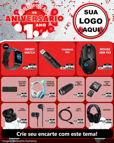 Modelo de Rede Social para Feed Instagram com o tema Promoção de Aniversário - 1 Ano para Informática