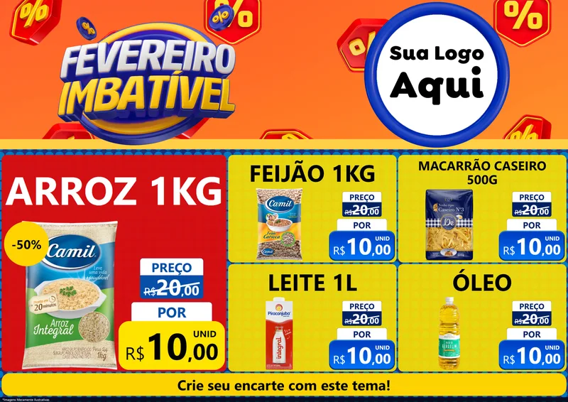 Modelo de Encarte para Encarte A4 Horizontal com o tema Fevereiro Imbatível para Supermercado