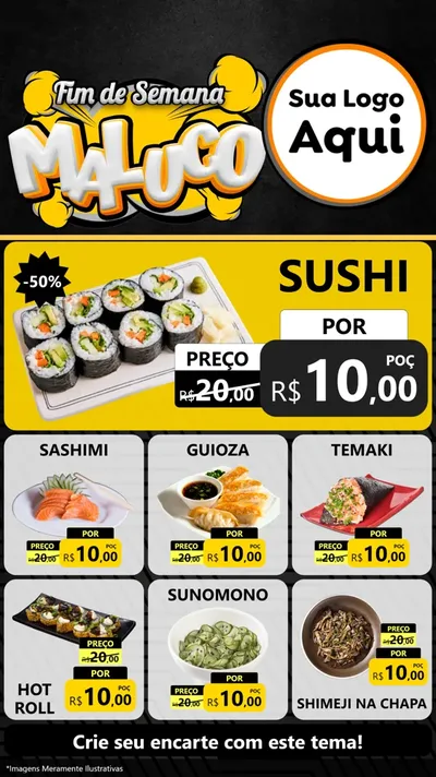 Modelo de Rede Social para Stories com o tema Fim de Semana Maluco para Comida japonesa