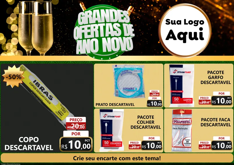 Modelo de Encarte para Encarte A4 Horizontal com o tema Grandes Ofertas de Ano Novo para Embalagens