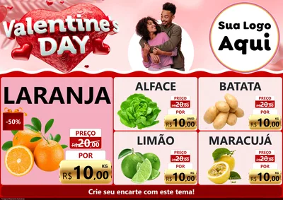 Modelo de Encarte para Encarte A4 Horizontal com o tema Valentine's Day para Hortifrúti