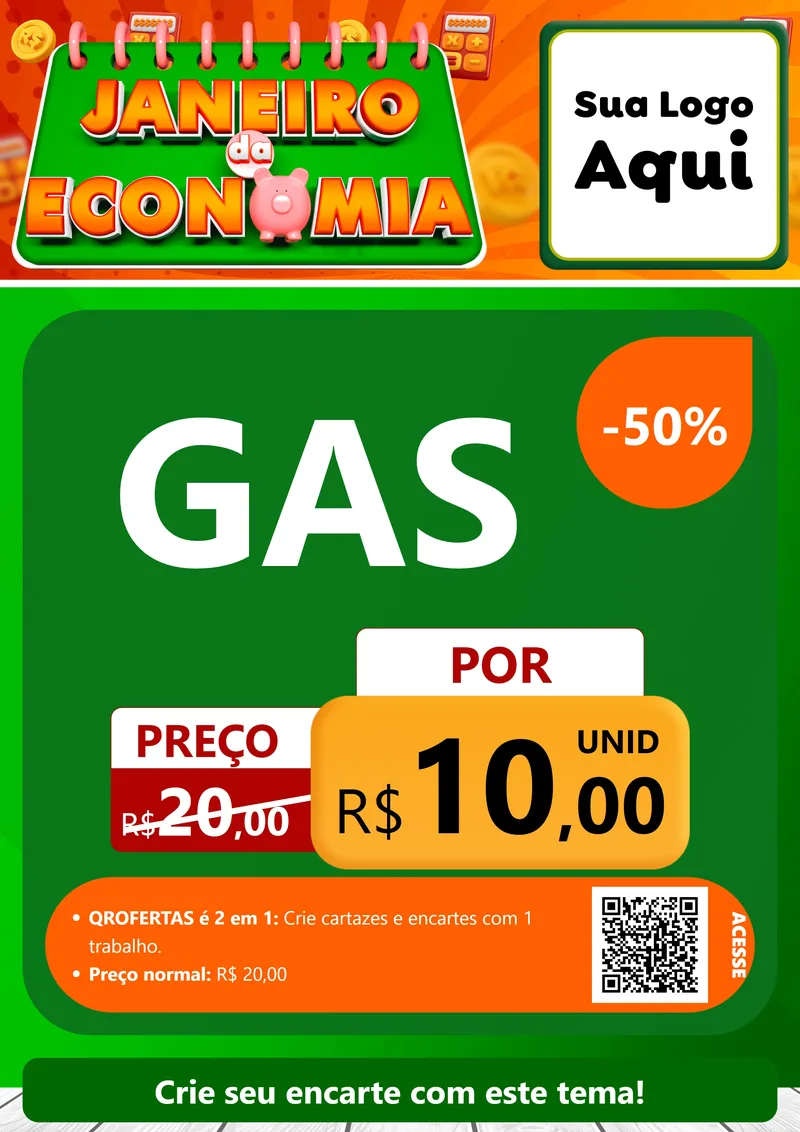 Modelo de Cartaz para Cartaz A4 Vertical com o tema Janeiro da Economia para Água e gás