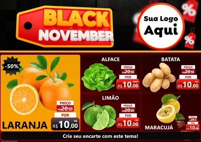 Modelo de Encarte para Encarte A4 Horizontal com o tema Black November para Hortifrúti