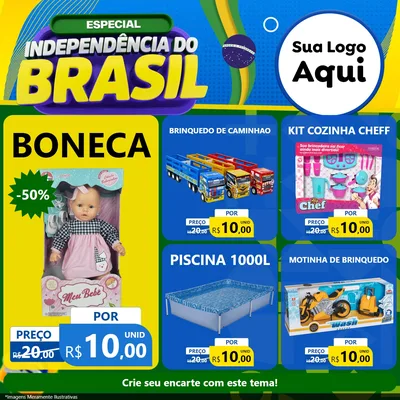 Modelo de Rede Social para Feed Facebook com o tema Especial Independência do Brasil para Brinquedos