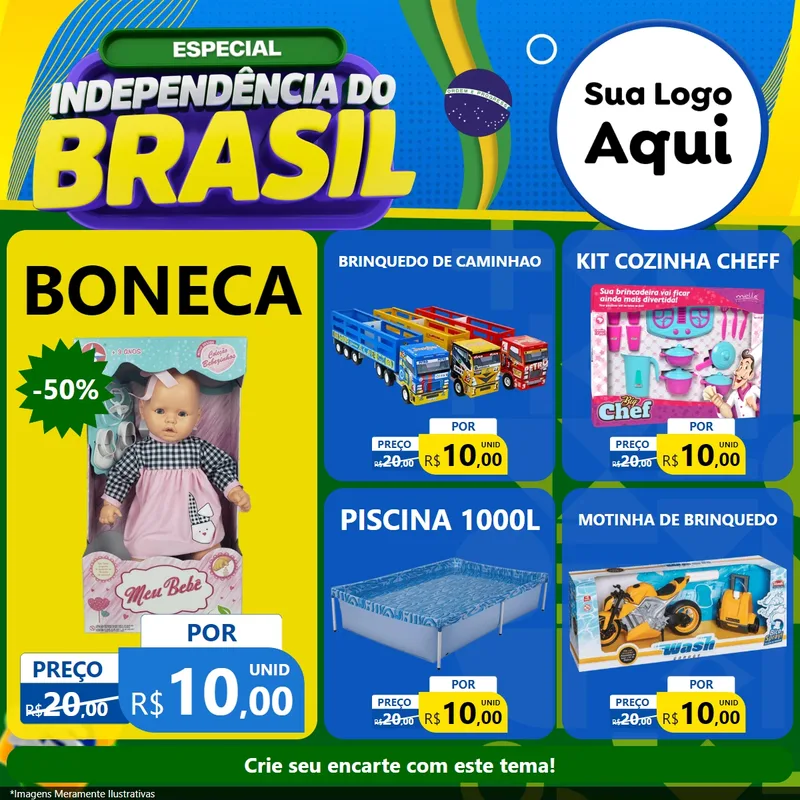 Modelo de Rede Social para Feed Facebook com o tema Especial Independência do Brasil para Brinquedos