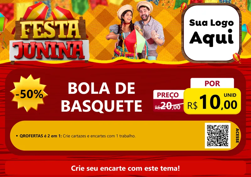 Modelo de Cartaz para Cartaz A4 Horizontal com o tema Festa Junina para Artigos Esportivos