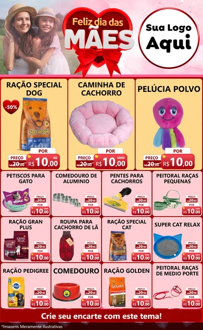 Modelo de Encarte para Encarte Grande com o tema Feliz Dia Das Mães para Pet Shop