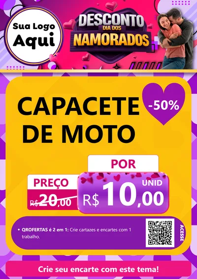 Modelo de Cartaz para Cartaz A4 Vertical com o tema Desconto Dia dos Namorados para Moto peças