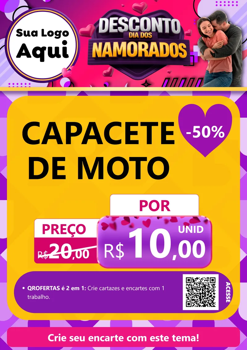 Modelo de Cartaz para Cartaz A4 Vertical com o tema Desconto Dia dos Namorados para Moto peças