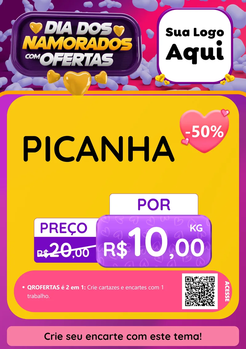 Modelo de Cartaz para Cartaz A4 Vertical com o tema Dia Dos Namorados Com Ofertas para Açougue
