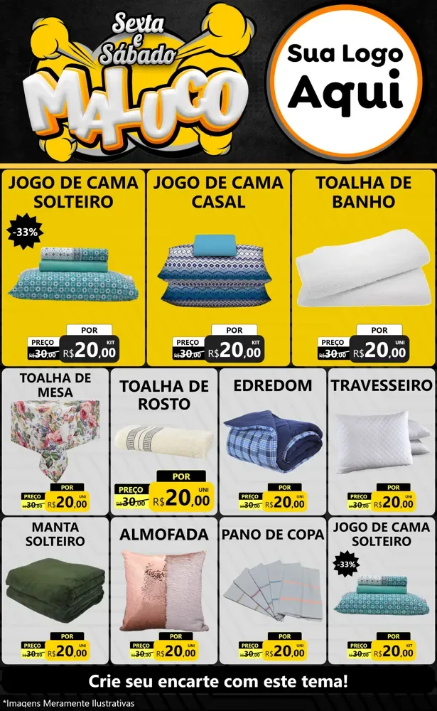 Modelo de Encarte para Encarte Grande com o tema Sexta e Sábado Maluco para Cama, Mesa e Banho