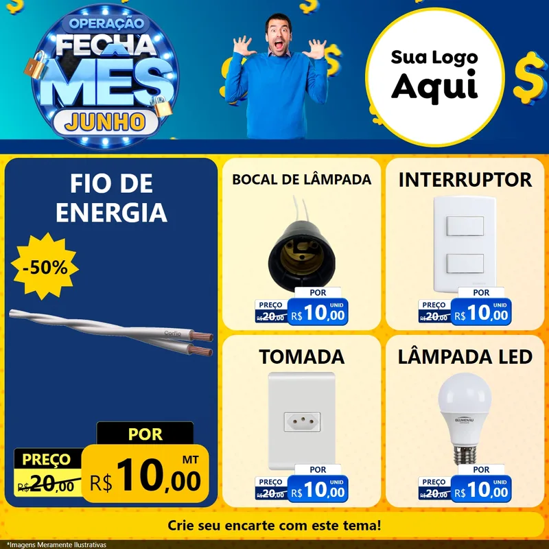 Modelo de Rede Social para Feed Facebook com o tema Operação Fecha Mês, Junho para Materiais Elétricos