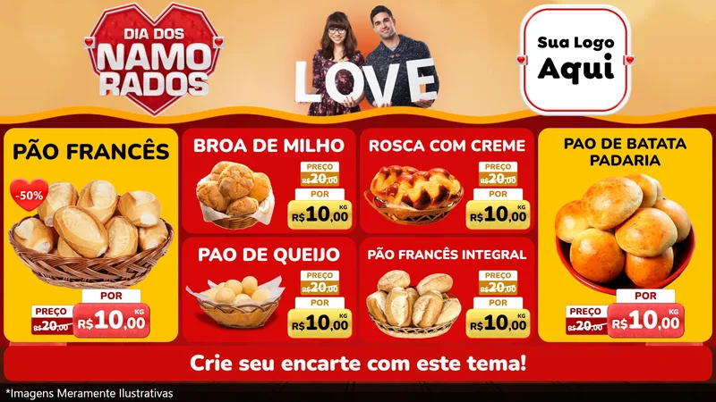 Modelo de TV para TV Horizontal com o tema Dia dos Namorados para Padaria