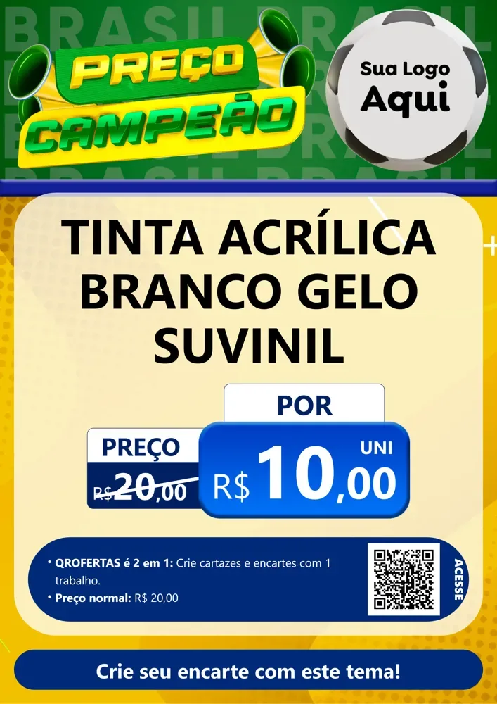 Modelo de Cartaz para Cartaz A4 Vertical com o tema Preço Campeão - Copa para Tintas e Ferramentas