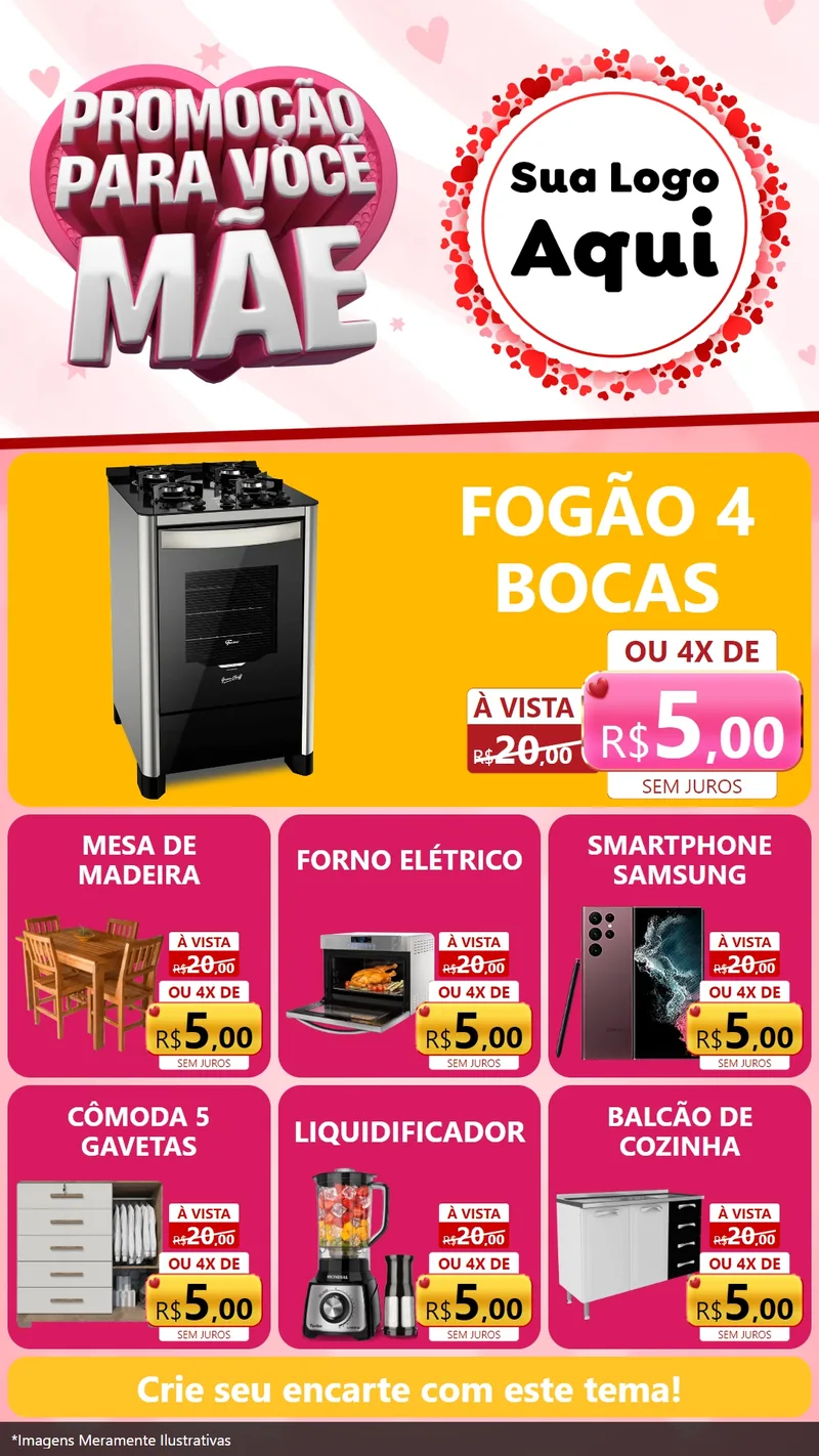 Modelo de Rede Social para Stories com o tema Promoção Para Você Mãe para Móveis e Eletro