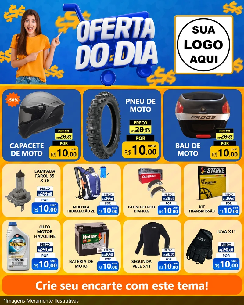 Modelo de Rede Social para Feed Instagram com o tema Oferta do Dia para Moto peças