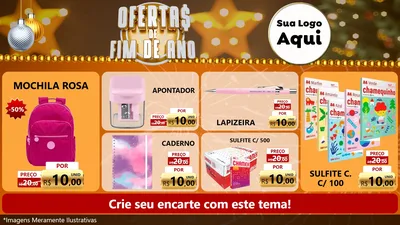 Modelo de TV para TV Horizontal com o tema Ofertas de Fim de Ano para Papelaria
