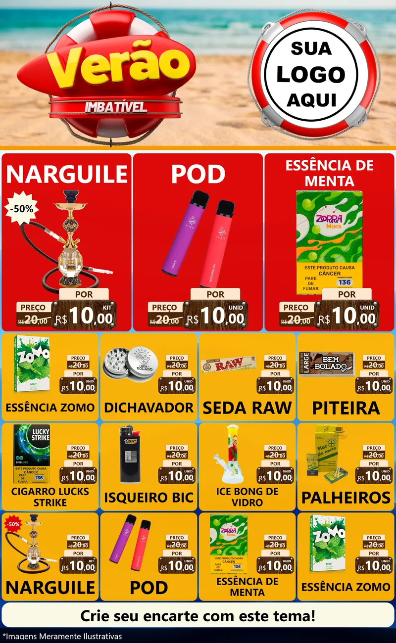 Modelo de Encarte para Encarte Grande com o tema Verão Imbatível para Tabacaria
