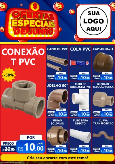 Modelo de Encarte para Encarte A4 Vertical com o tema Ofertas Especiais de Junho para Tubos e conexões