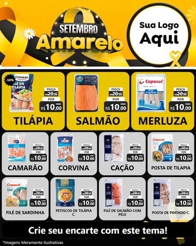 Modelo de Rede Social para Feed Instagram com o tema Setembro Amarelo para Peixaria