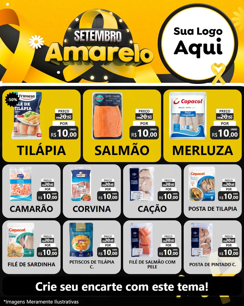 Modelo de Rede Social para Feed Instagram com o tema Setembro Amarelo para Peixaria