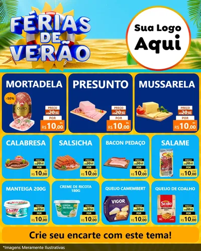 Modelo de Rede Social para Feed Instagram com o tema Férias de Verão para Frios e Laticínios