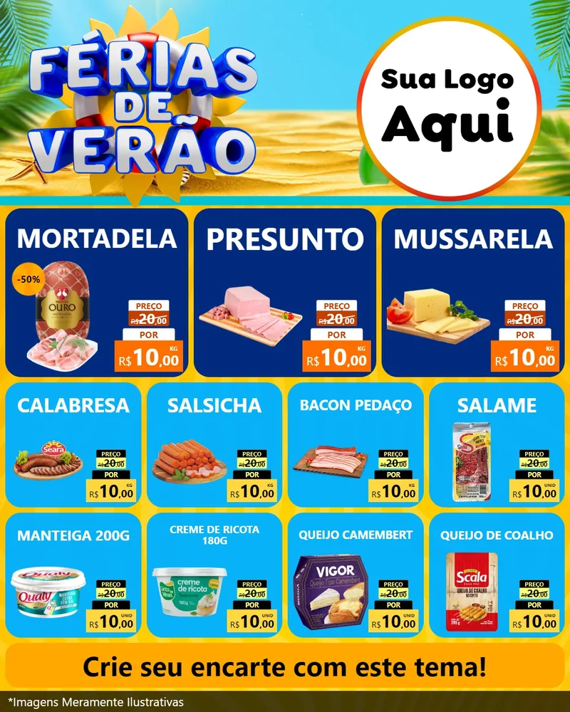 Modelo de Rede Social para Feed Instagram com o tema Férias de Verão para Frios e Laticínios