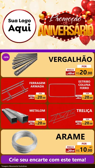 Modelo de TV para TV Vertical com o tema Promoção de Aniversário para Ferragens