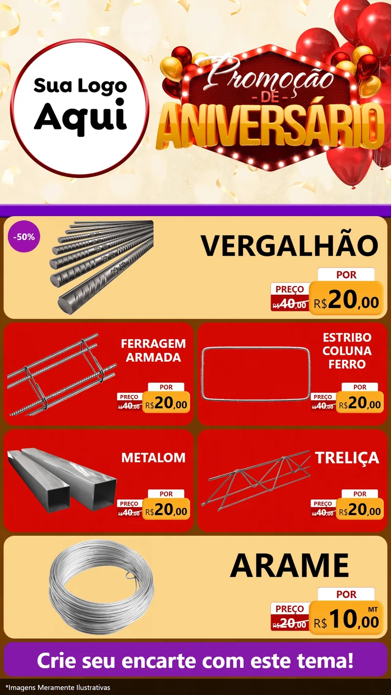 Modelo de TV para TV Vertical com o tema Promoção de Aniversário para Ferragens
