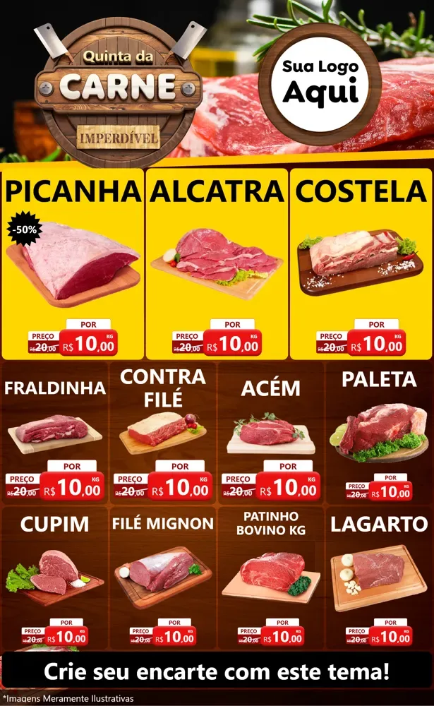 Modelo de Encarte para Encarte Grande com o tema Quinta Da Carne para Açougue