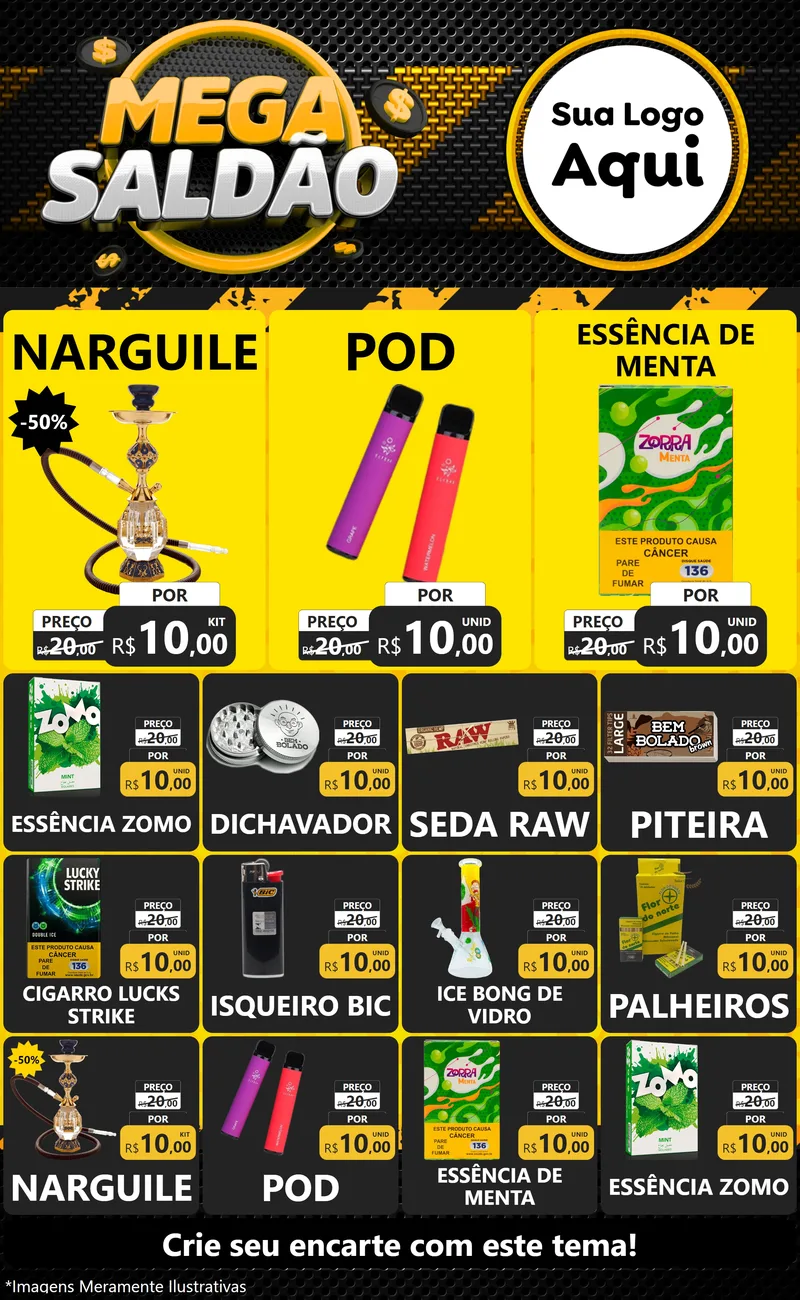 Modelo de Encarte para Encarte Grande com o tema Mega Saldão para Tabacaria