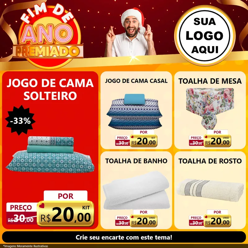 Modelo de Rede Social para Feed Facebook com o tema Fim de Ano Premiado para Cama, Mesa e Banho