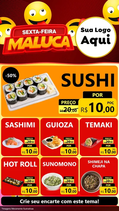 Modelo de Rede Social para Stories com o tema Sexta-feira Maluca para Comida japonesa