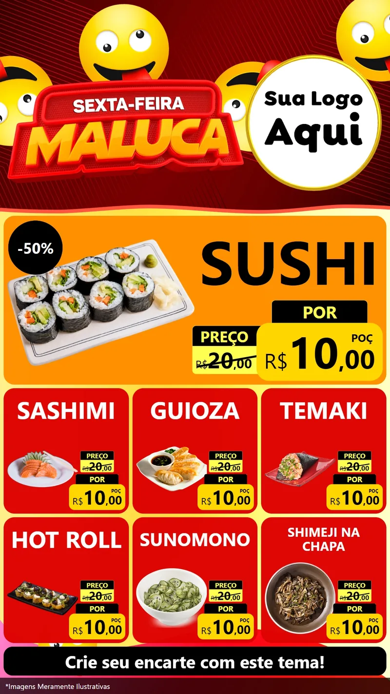 Modelo de Rede Social para Stories com o tema Sexta-feira Maluca para Comida japonesa