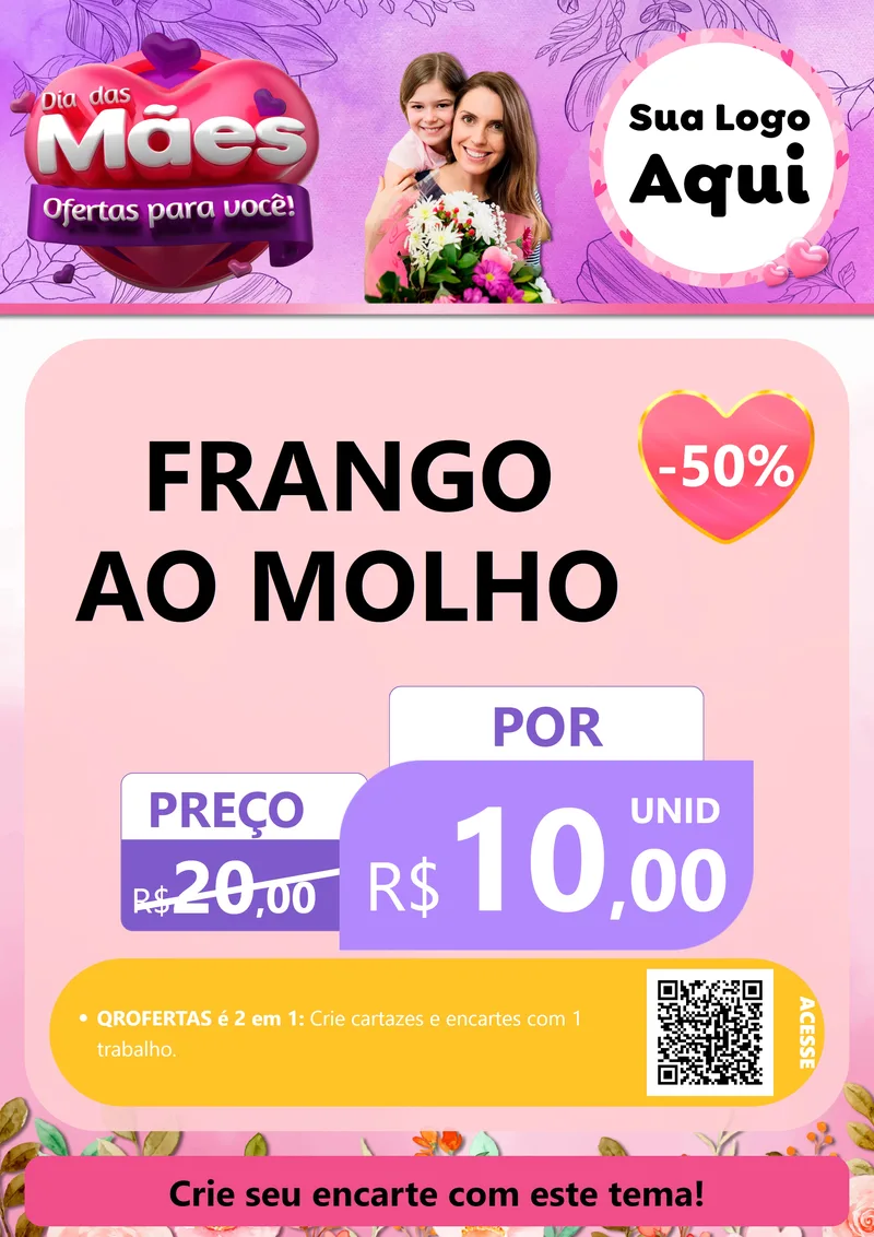 Modelo de Cartaz para Cartaz A4 Vertical com o tema Dia das Mães Ofertas para Você! para Restaurante