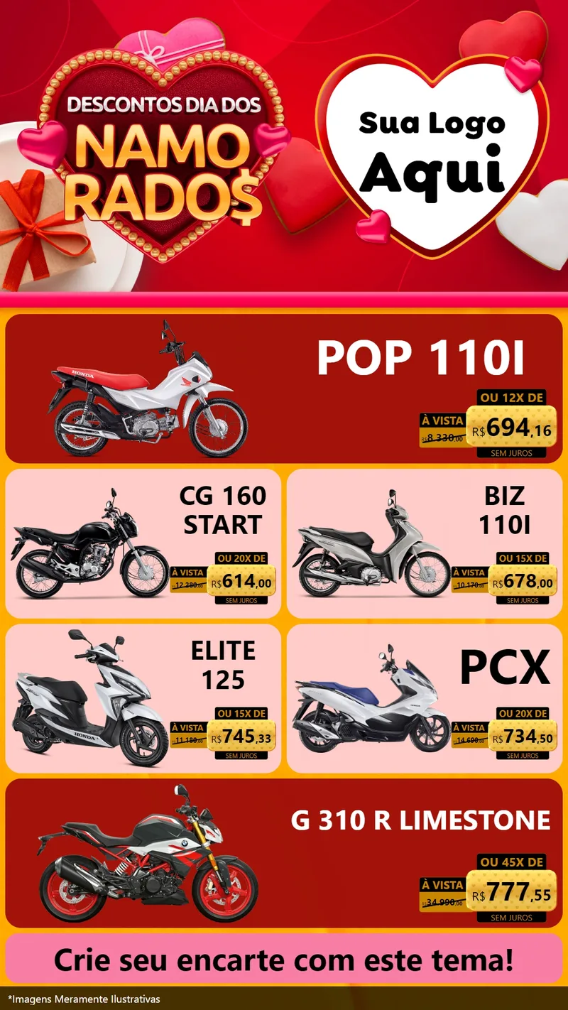 Modelo de TV para TV Vertical com o tema Descontos Dia dos Namorados para Concessionaria de Motos