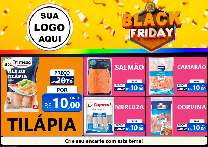 Modelo de Encarte para Encarte A4 Horizontal com o tema Black Friday para Peixaria