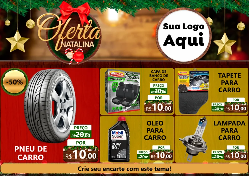 Modelo de Encarte para Encarte A4 Horizontal com o tema Ofertas Natalina para Auto peças