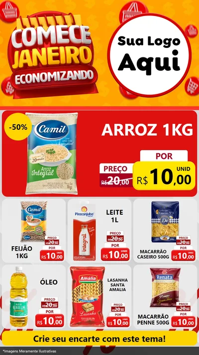 Modelo de Rede Social para Stories com o tema Comece Janeiro Economizando para Supermercado