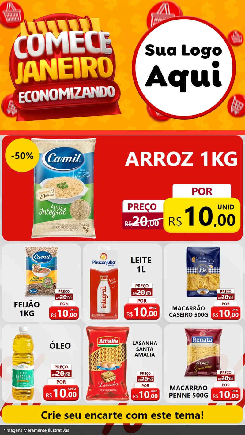 Modelo de Rede Social para Stories com o tema Comece Janeiro Economizando para Supermercado