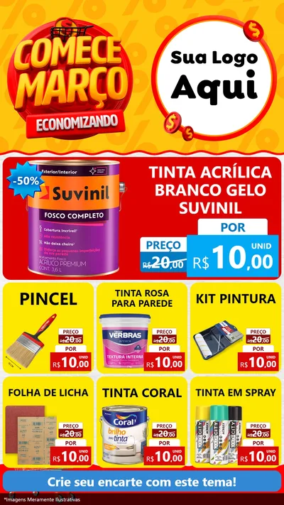 Modelo de Rede Social para Stories com o tema Comece Março Economizando para Tintas e Ferramentas