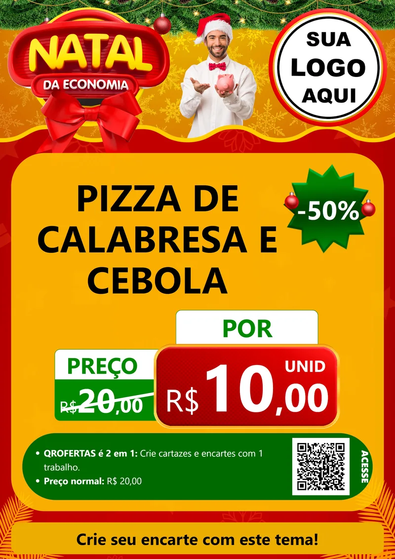 Modelo de Cartaz para Cartaz A4 Vertical com o tema Natal da Economia para Pizzaria