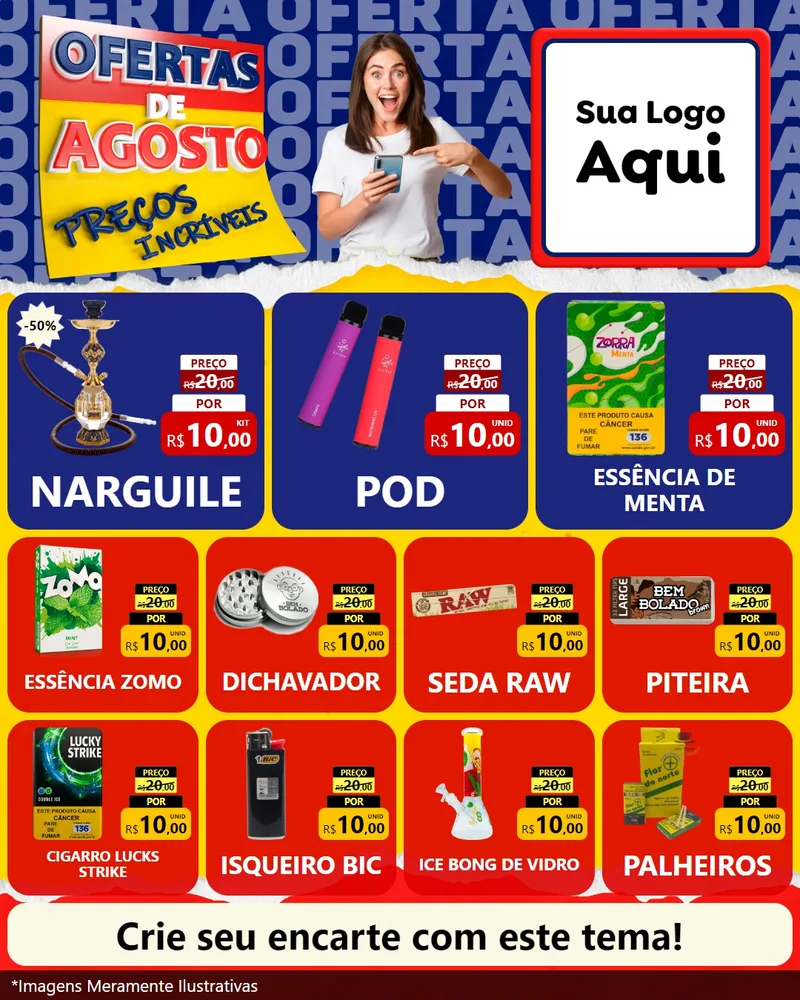 Modelo de Rede Social para Feed Instagram com o tema Ofertas de Agosto - Preços Incríveis para Tabacaria