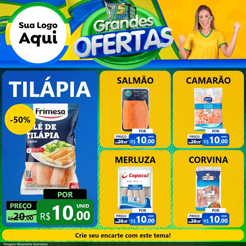 Modelo de Rede Social para Feed Facebook com o tema Grandes Ofertas para Peixaria