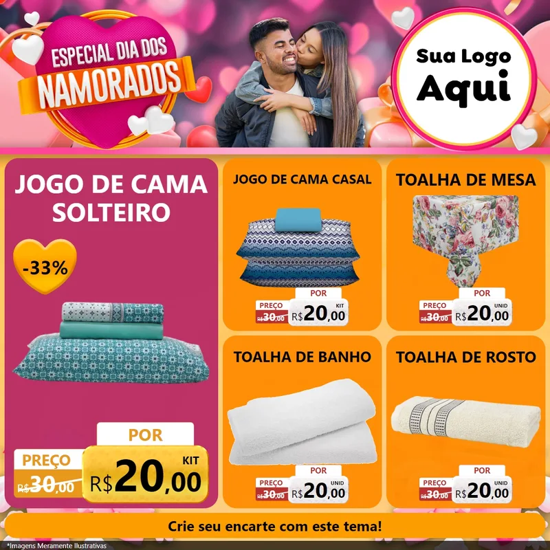 Modelo de Rede Social para Feed Facebook com o tema Especial Dia dos Namorados para Cama, Mesa e Banho