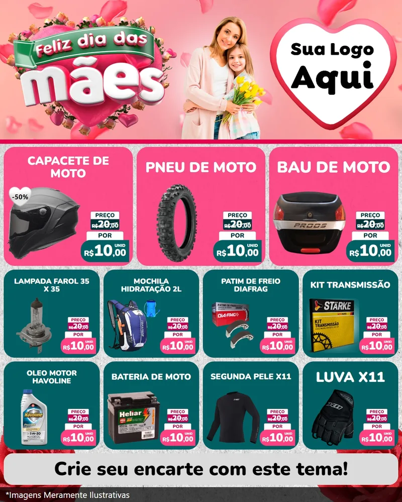 Modelo de Rede Social para Feed Instagram com o tema Feliz Dia das Mães para Moto peças