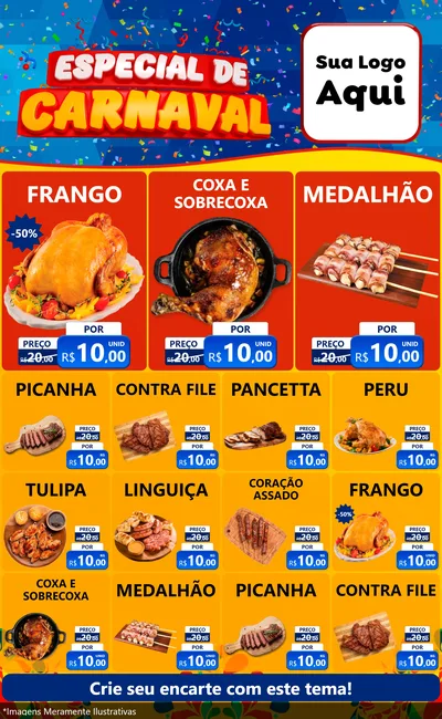 Modelo de Encarte para Encarte Grande com o tema Especial de Carnaval para Assados