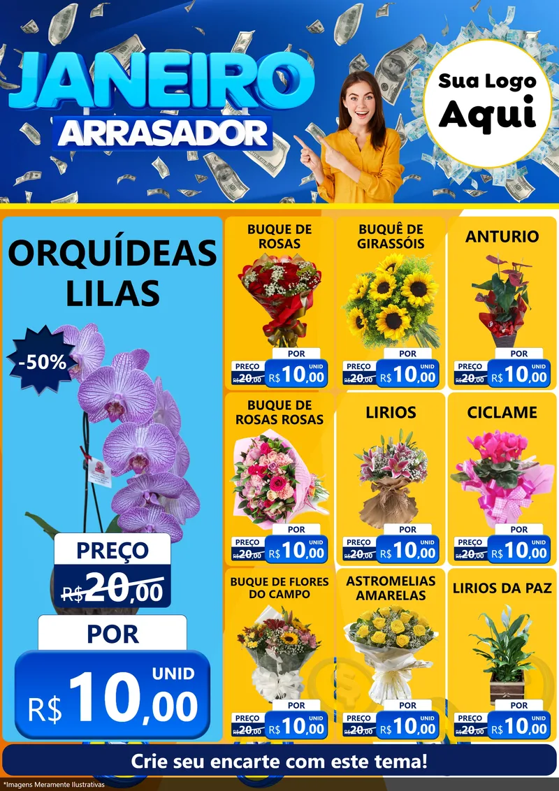 Modelo de Encarte para Encarte A4 Vertical com o tema Janeiro Arrasador para Floricultura e jardim