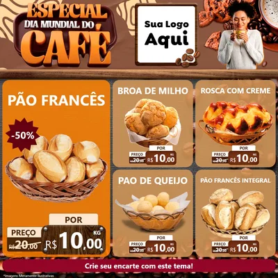 Modelo de Rede Social para Feed Facebook com o tema Especial Dia Mundial do Café para Padaria
